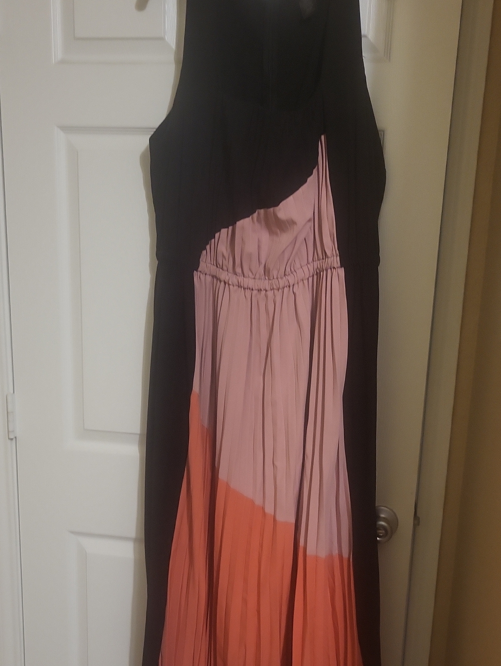 Ashley Stewart Black Maxi Dress with Pink and Coral Panels